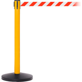 Queue Solutions Llc SM450Y-RW SafetyMaster 450 Retractable Belt Barrier, 40" Yellow Post, 7-1/2 Red/White Belt image.
