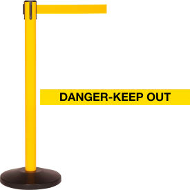 Queue Solutions Llc SM450Y-YBD SafetyMaster 450 Retractable Belt Barrier, 40" Yellow Post, 7-1/2 Yellow "Danger-Keep Out" Belt image.