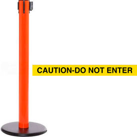 Queue Solutions Llc SPRO300O-YBC SafetyPro 300 Retractable Belt Barrier, 40" Orange Post, 16 Yellow "Caution-Do Not Enter" Belt image.