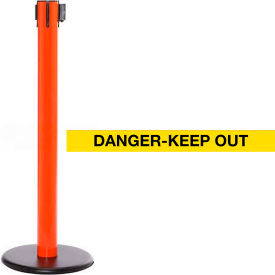 Queue Solutions Llc SPRO300O-YBD SafetyPro 300 Retractable Belt Barrier, 40" Orange Post, 16 Yellow "Danger-Keep Out" Belt image.
