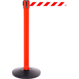 Queue Solutions Llc SPRO300R-RW SafetyPro 300 Retractable Belt Barrier, 40" Red Post, 16 Red/White Diagonal Stripe Belt image.