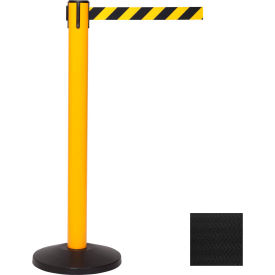 Queue Solutions Llc SPRO300Y-BK SafetyPro 300 Retractable Belt Barrier, 40" Yellow Post, 16 Black Belt image.