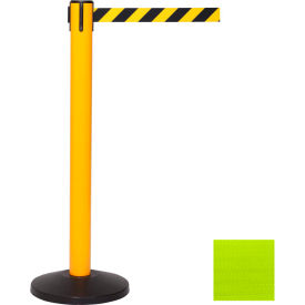 Queue Solutions Llc SPRO300Y-FOY SafetyPro 300 Retractable Belt Barrier, 40" Yellow Post, 16 Neon Yellow Belt image.