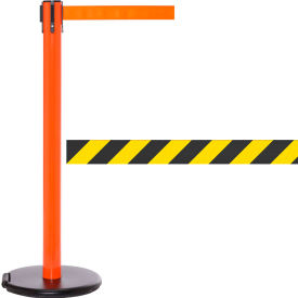 Queue Solutions Llc SROL250O-YB RollerSafety 250 Retractable Belt Barrier, 40" Orange Post, 11 Black/Yellow Diagonal Stripe Belt image.