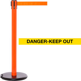 Queue Solutions Llc SROL250O-YBD RollerSafety 250 Retractable Belt Barrier, 40" Orange Post, 11 Yellow "Danger-Keep Out" Belt image.