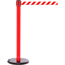 Queue Solutions Llc SROL250R-RW RollerSafety 250 Retractable Belt Barrier, 40" Red Post, 11 Red/White Diagonal Stripe Belt image.