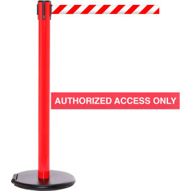 Queue Solutions Llc SROL250R-RWA RollerSafety 250 Retractable Belt Barrier, 40" Red Post, 11 Red "Authorized Access Only" Belt image.