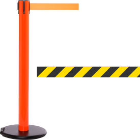 Queue Solutions Llc SROL300O-YB RollerSafety 300 Retractable Belt Barrier, 40" Orange Post, 15 Black/Yellow Diagonal Stripe Belt image.