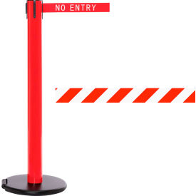 Queue Solutions Llc SROL300R-RW RollerSafety 300 Retractable Belt Barrier, 40" Red Post, 15 Red/White Diagonal Stripe Belt image.
