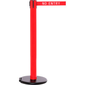 Queue Solutions Llc SROL300R-RWN RollerSafety 300 Retractable Belt Barrier, 40" Red Post, 15 Red "No Entry" Belt image.