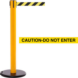 Queue Solutions Llc SROL300Y-YBC RollerSafety 300 Retractable Belt Barrier, 40" Yellow Post, 15 Yellow "Caution-Do Not Enter" Belt image.