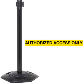 Queue Solutions Llc WMR250B-YBA110 WeatherMaster 250 Retractable Belt Barrier, 40" Black Post, 11 Yellow "Authorized Access Only" Belt image.