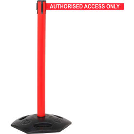 Queue Solutions Llc WMR250R-RWA110 WeatherMaster 250 Retractable Belt Barrier, 40" Red Post, 11 Red "Authorized Access Only" Belt image.