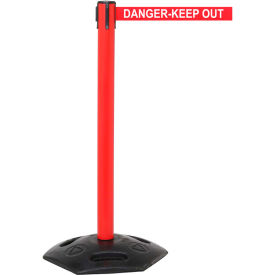 Queue Solutions Llc WMR250R-RWD110 WeatherMaster 250 Retractable Belt Barrier, 40" Red Post, 11 Red "Danger-Keep Out" Belt image.