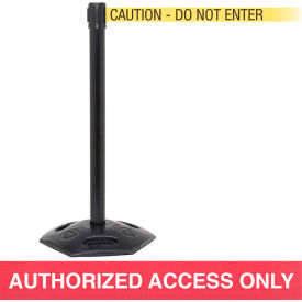 Queue Solutions Llc WMR250XB-RWA110 WeatherMaster Xtra Retractable Belt Barrier, 40" Black Post, 11 Red "Authorized Access Only" Belt image.