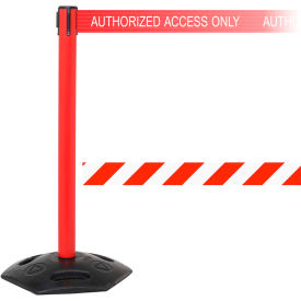 Queue Solutions Llc WMR250XR-RW110 WeatherMaster Xtra Retractable Belt Barrier, 40" Red Post, 11 Red/White Belt image.