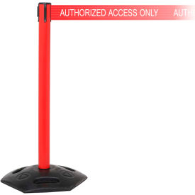 Queue Solutions Llc WMR250XR-RWA110 WeatherMaster Xtra Retractable Belt Barrier, 40" Red Post, 11 Red "Authorized Access Only" Belt image.