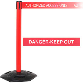 Queue Solutions Llc WMR250XR-RWD110 WeatherMaster Xtra Retractable Belt Barrier, 40" Red Post, 11 Red "Danger-Keep Out" Belt image.