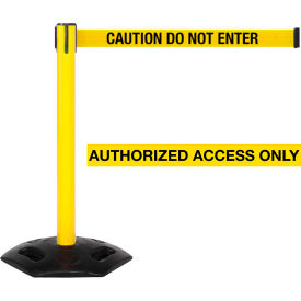 Queue Solutions Llc WMR250XY-YBA110 WeatherMaster Xtra Retractable Belt Barrier, 40" Yellow Post, 11 Ylw "Authorized Access Only" Belt image.