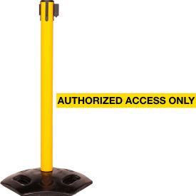 Queue Solutions Llc WMR250Y-YBA110 WeatherMaster 250 Retractable Belt Barrier, 40" Yellow Post, 11 Ylw "Authorized Access Only" Belt image.