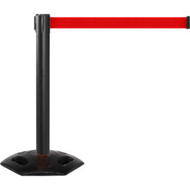 Queue Solutions Llc WMR300B-RD160 WeatherMaster 300 Retractable Belt Barrier, 40" Black Post, 16 Red Belt image.