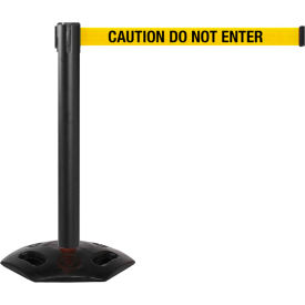 Queue Solutions Llc WMR300B-YBC160 WeatherMaster 300 Retractable Belt Barrier, 40" Black Post, 16 Yellow "Caution-Do Not Enter" Belt image.