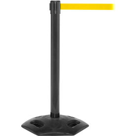 Queue Solutions Llc WMR300B-YW160 WeatherMaster 300 Retractable Belt Barrier, 40" Black Post, 16 Yellow Belt image.