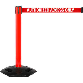 Queue Solutions Llc WMR300R-RWA160 WeatherMaster 300 Retractable Belt Barrier, 40" Red Post, 16 Red "Authorized Access Only" Belt image.
