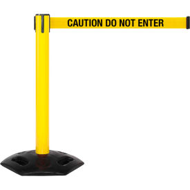 Queue Solutions Llc WMR300Y-YBC160 WeatherMaster 300 Retractable Belt Barrier, 40" Yellow Post, 16 Yellow "Caution-Do Not Enter" Belt image.