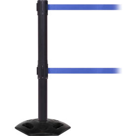 Queue Solutions Llc WMRTwin250B-BL110 WeatherMaster Twin Retractable Belt Barrier, 40" Black Post, 11 Blue Belt image.