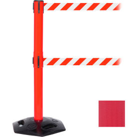 Queue Solutions Llc WMRTwin250R-RD110 WeatherMaster Twin Retractable Belt Barrier, 40" Red Post, 11 Red Belt image.