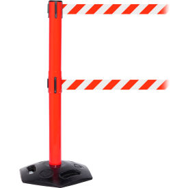 Queue Solutions Llc WMRTwin250R-RW110 WeatherMaster Twin Retractable Belt Barrier, 40" Red Post, 11 Red/White Belt image.