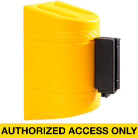 Queue Solutions Llc WP300Y-YBA10 WallPro 300 Wall Mount Retractable Belt Barrier, Yellow Case W/10 Yellow "Authorized" Belt image.
