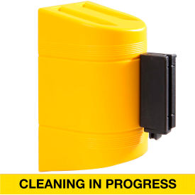 Queue Solutions Llc WP300Y-YBCIP10 WallPro 300 Wall Mount Retractable Belt Barrier, Yellow Case W/10 Yellow "Cleaning" Belt image.