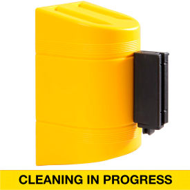 Queue Solutions Llc WP300Y-YBCIP75 WallPro 300 Wall Mount Retractable Belt Barrier, Orange Case W/7-1/2 Yellow "Cleaning" Belt image.