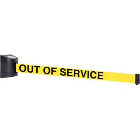 Queue Solutions Llc WP400B-YBO150 WallPro 400 Wall Mount Retractable Belt Barrier, Black Case W/15 Yellow "Out Of Service" Belt image.