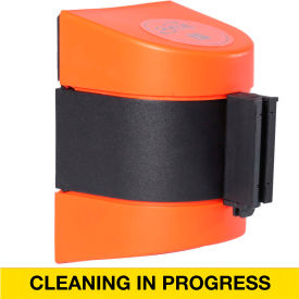 Queue Solutions Llc WP400O-YBCIP150 WallPro 400 Wall Mount Retractable Belt Barrier, Orange Case W/15 Yellow "Cleaning" Belt image.