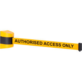 Queue Solutions Llc WP400Y-YBA150 WallPro 400 Wall Mount Retractable Belt Barrier, Yellow Case W/15 Yellow "Authorized" Belt image.