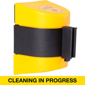Queue Solutions Llc WP400Y-YBCIP150 WallPro 400 Wall Mount Retractable Belt Barrier, Yellow Case W/30 Yellow "Cleaning" Belt image.