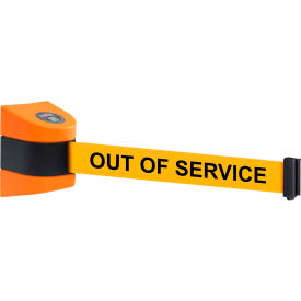Queue Solutions Llc WP450O-YBO200 WallPro 450 Wall Mount Retractable Belt Barrier, Orange Case W/20 Yellow "Out Of Service" Belt image.