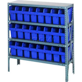 Quantum Storage Systems 1239-SB801BL Quantum 1239-SB801 Steel Shelving with 24 8"H Plastic Shelf Bins Blue, 36x12x39-SB4 Shelves image.