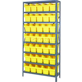 quantum 1275-sb802 steel shelving with 35 8"h plastic shelf bins yellow, 36x12x75-sb8 shelves Quantum 1275-SB802 Steel Shelving with 35 8"H Plastic Shelf Bins Yellow, 36x12x75-SB8 Shelves