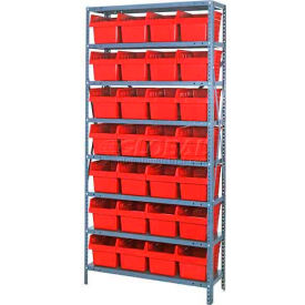 quantum 1275-sb807 steel shelving with 28 8"h plastic shelf bins red, 36x12x75-sb8 shelves Quantum 1275-SB807 Steel Shelving with 28 8"H Plastic Shelf Bins Red, 36x12x75-SB8 Shelves