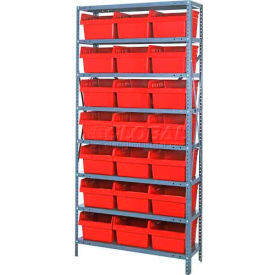 Quantum 1275-sb809 steel shelving with 21 8"h plastic shelf bins red, 36x12x75-sb8 shelves Quantum 1275-SB809 Steel Shelving with 21 8"H Plastic Shelf Bins Red, 36x12x75-SB8 Shelves