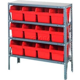 quantum 1839-sb808 steel shelving with 12 8"h plastic shelf bins red, 36x18x39-sb4 shelves Quantum 1839-SB808 Steel Shelving with 12 8"H Plastic Shelf Bins Red, 36x18x39-SB4 Shelves