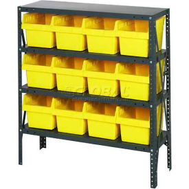 quantum 1839-sb808 steel shelving with 12 8"h plastic shelf bins yellow, 36x18x39-sb4 shelves Quantum 1839-SB808 Steel Shelving with 12 8"H Plastic Shelf Bins Yellow, 36x18x39-SB4 Shelves