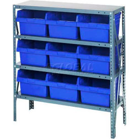 quantum 1839-sb810 steel shelving with 9 8"h plastic shelf bins blue, 36x18x39-sb4 shelves Quantum 1839-SB810 Steel Shelving with 9 8"H Plastic Shelf Bins Blue, 36x18x39-SB4 Shelves