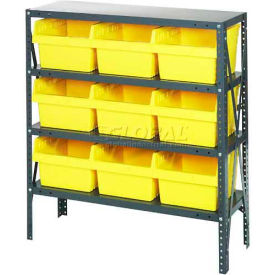 quantum 1839-sb810 steel shelving with 9 8"h plastic shelf bins yellow, 36x18x39-sb4 shelves Quantum 1839-SB810 Steel Shelving with 9 8"H Plastic Shelf Bins Yellow, 36x18x39-SB4 Shelves