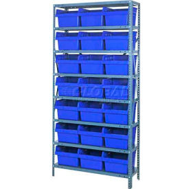 quantum 1875-sb810 steel shelving with 21 8"h plastic shelf bins blue, 36x18x75-sb8 shelves Quantum 1875-SB810 Steel Shelving with 21 8"H Plastic Shelf Bins Blue, 36x18x75-SB8 Shelves