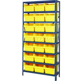 quantum 1875-sb810 steel shelving with 21 8"h plastic shelf bins yellow, 36x18x75-sb8 shelves Quantum 1875-SB810 Steel Shelving with 21 8"H Plastic Shelf Bins Yellow, 36x18x75-SB8 Shelves
